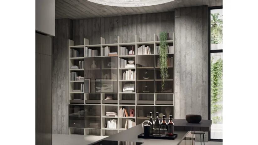 Libreria Living Libra in laccato opaco Grigio Gabbiano e Cuvé di Scavolini