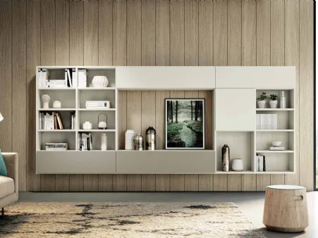 Libreria a muro Vega Day sospeso in laccato opaco di Spagnol Mobili