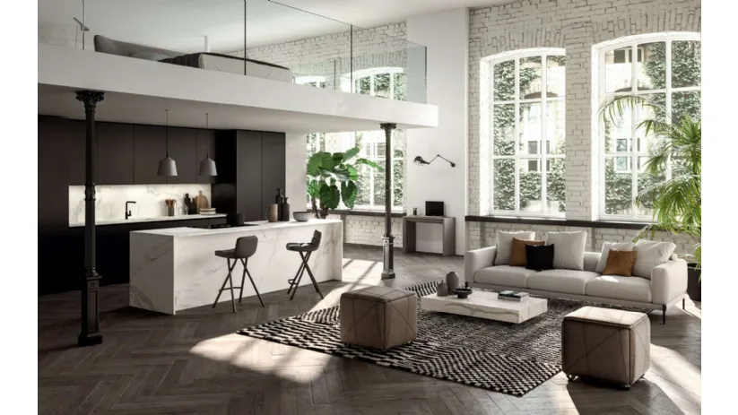 Tavolino trasformabile Box con top in marmo Calacatta Gold lucido di Ozzio