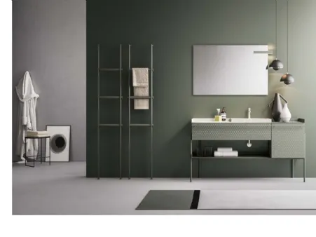 Mobile da Bagno in laccato Roccia opaco con serigrafia ad esagoni Industrial 03 Gray Forest di Ardeco