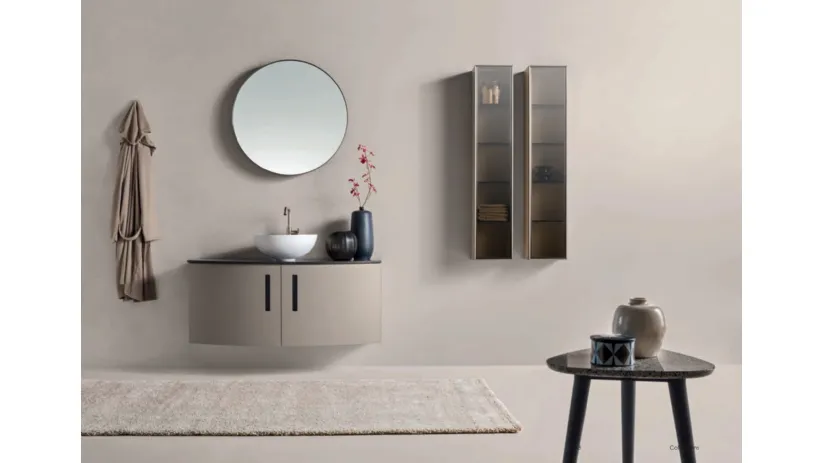 Mobile da Bagno sospeso in laccato Lino opaco Round 02 Dusty Sand di Ardeco