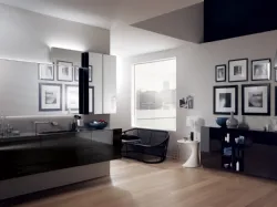 Mobile da Bagno Font in laccato lucido Nero Ardesia ed ante in vetro di Scavolini Bathrooms