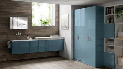 Mobile da Bagno Laundry Space Lagu in laccato lucido Verde Ottanio di Scavolini Bathrooms