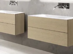 Mobile da Bagno sospeso Goccie 07 03 in Rovere spazzolato tinta Sabbia con top in Tecnoril Bianco con vasca integrata di Lavalle