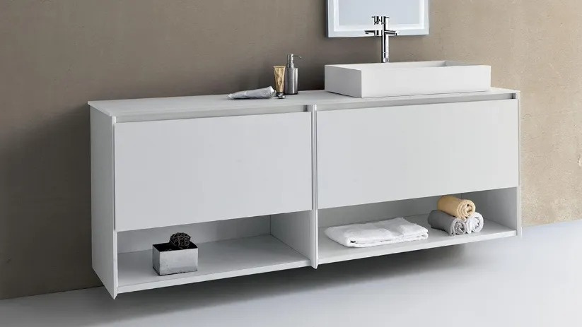 Mobile da Bagno sospeso in Fenix laccato Bianco opaco con top in Tecnoril bianco Spa 02 02 di Lavalle