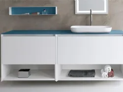 Mobile da Bagno sospeso in Fenix Bianco con top in Cristallo Blu Oceano Spa 02 05 di Lavalle