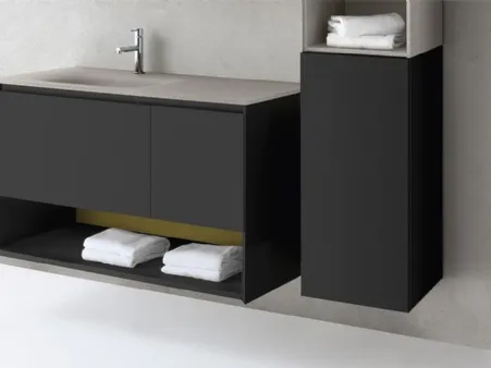 Mobile da Bagno sospeso in Fenix Nero e top in cristallo extralight Sabbia Spa 02 07 di Lavalle