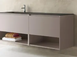 Mobile da Bagno sospeso in Fenix Rosa Colorado e top in malta cementizia ecologica finitura cemento Spa 02 08 di Lavalle