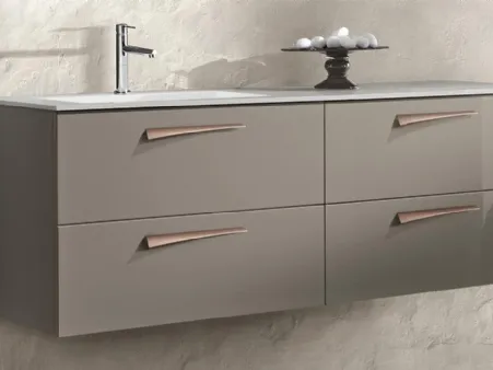 Mobile da Bagno sospeso in laccato lucido Fango e top in malta cementizia ecologica Grigio Chiaro con lavabo integrato Spot 03 02 di Lavalle