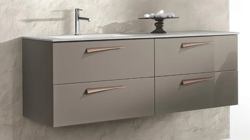 Mobile da Bagno sospeso in laccato lucido Fango e top in malta cementizia ecologica Grigio Chiaro con lavabo integrato Spot 03 02 di Lavalle