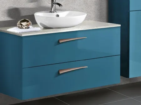 Mobile da Bagno sospeso in laccato lucido Blu Oceano e top in ardesia Perla Spot 03 03 di Lavalle