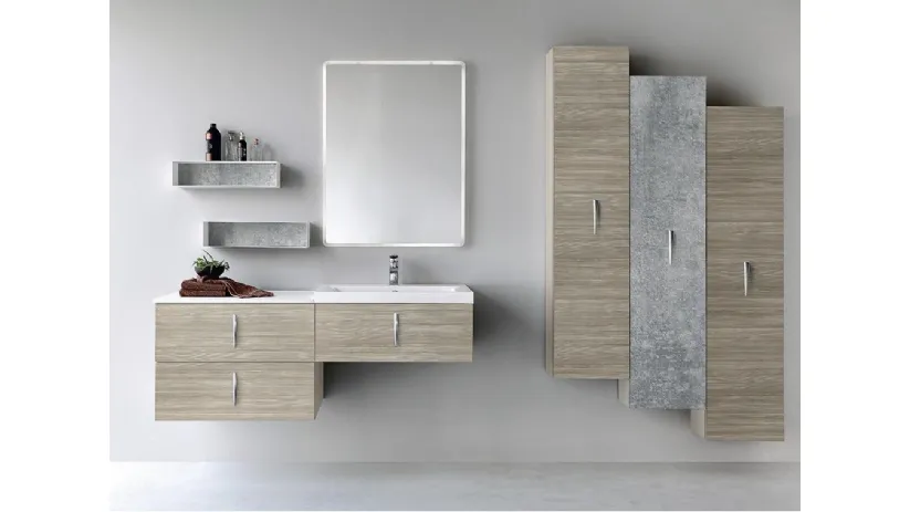 Mobile da Bagno sospeso Quark 01 02 in decorativo Larice Nordico e Cemento di Lavalle
