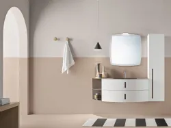 Mobile da Bagno in laccato Bianco opaco con elemento laterale e top in metallo Round 06 Pink Powder di Ardeco