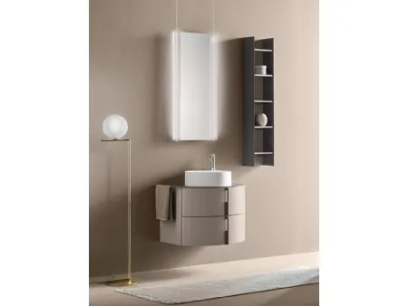 Mobile da Bagno sospeso in laccato Lino opaco Round 07 Truffle Dust di Ardeco