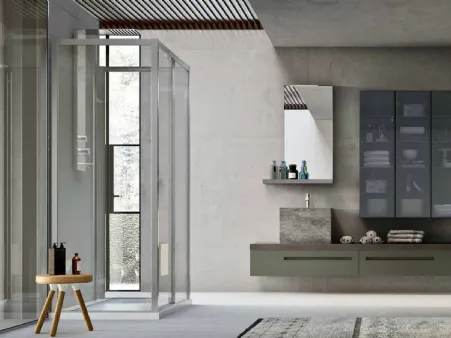 Mobile da Bagno in laccato Roccia opaco e Rovere Fumè con lavabo monolite in gres Start Gate 05 di Ardeco