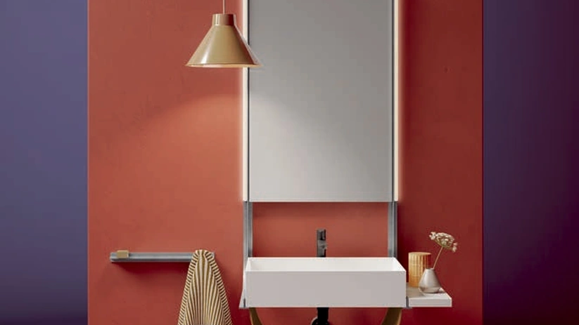 Mobile da Bagno Shaker 02 con mensola in marmo e vano a giorno in cuoio naturale di Ardeco
