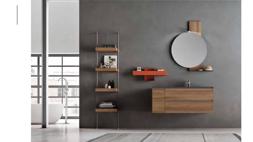 Mobile da Bagno sospeso Start Block 03 in melaminico Nodato Miele di Ardeco