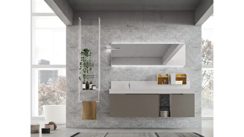 Mobile da Bagno sospeso in laccato Fango opaco con struttura del lavabo in metallo Start Line 05 di Ardeco