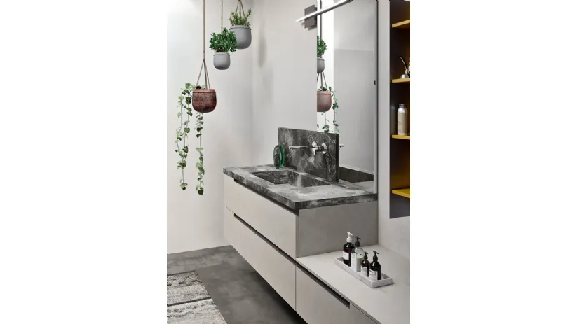 Mobile da Bagno in laccato opaco con top e lavabo in HPL effetto marmo Start Line 06 di Ardeco
