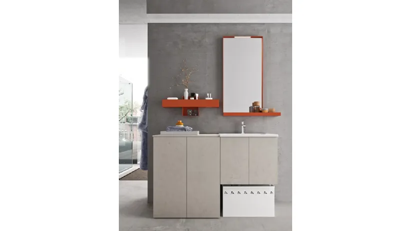 Mobile da Bagno per lavanderia Start Wash 03 in melaminico Trama Grigio di Ardeco