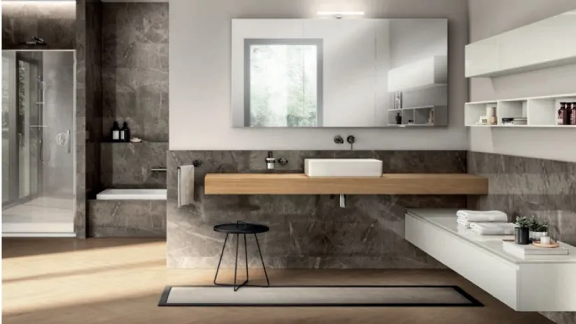Mobile bagno sospeso in legno e laccato lucido Juno 01 di Scavolini Bathrooms