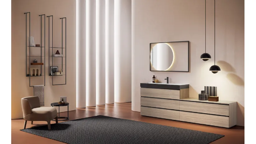 Mobile da Bagno a terra Yang 06 in melaminico Noce Miele di Ardeco