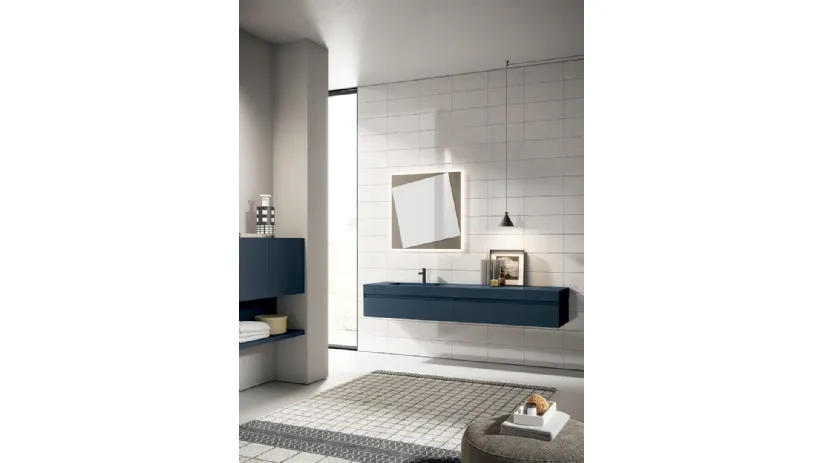 Mobile da Bagno sospeso Yoko 08 in laccato Blu Notte opaco di Ardeco