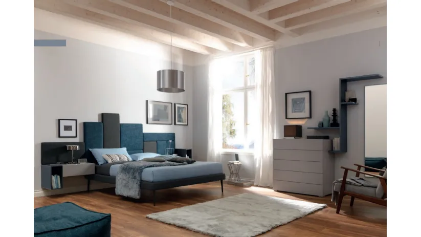 Letto con testiera asimmetrica in tessuto NC102 Moretti Compact