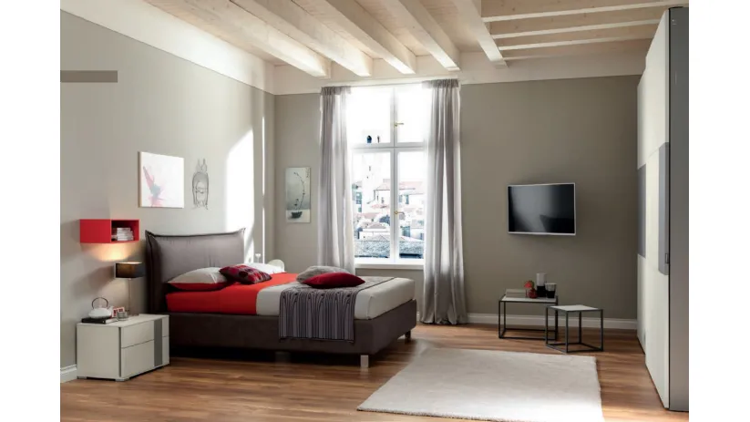 Letto con testiera in ecopelle Ardesia NC106 di Moretti Compact