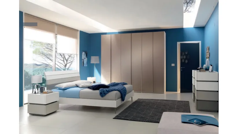 Letto con testiera in laccato opaco Bianco, Corda e Tortora NC108 di Moretti Compact