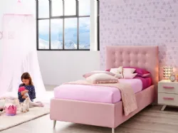 Letto singolo color rosa con imbottitura in capitonnè SC201 di Moretti Compact
