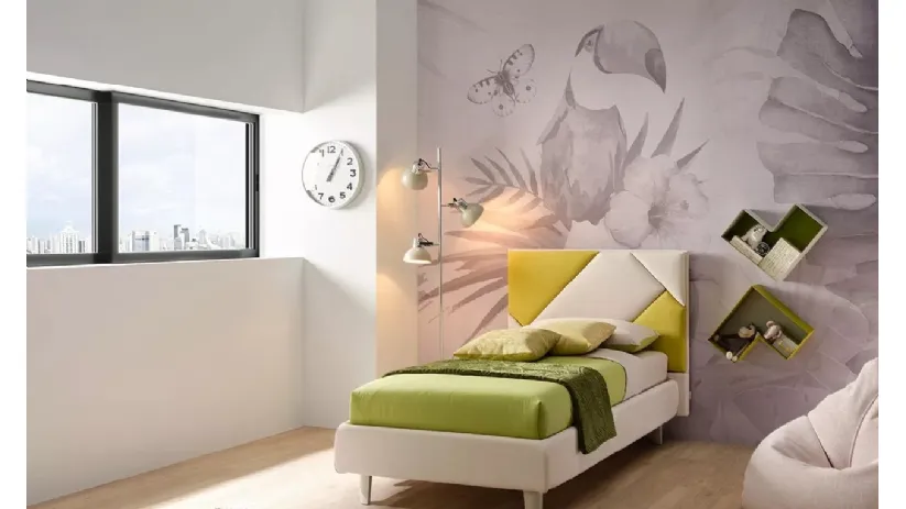 Letto singolo con testiera in tessuto trapuntata e imbottita SC202 di Moretti Compact