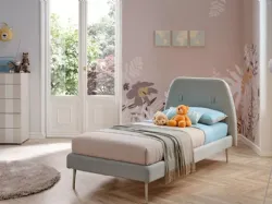 Letto singolo con testiera rivestita in tessuto leggermente curvata SC204 di Moretti Compact