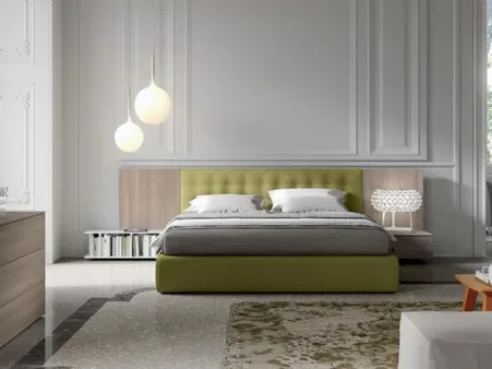 Letto Line Inca Gold con boiserie rivestita tessuto di Spagnol Mobili