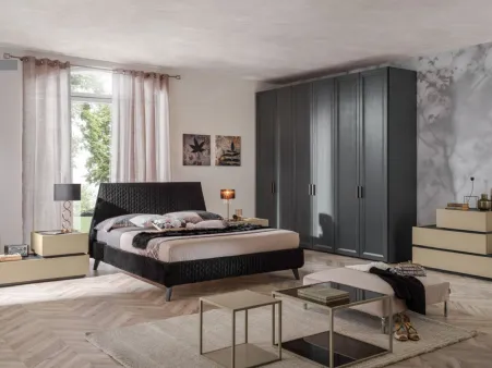Letto matrimoniale VG501 con testiera in tessuto trapuntato di Moretti Compact