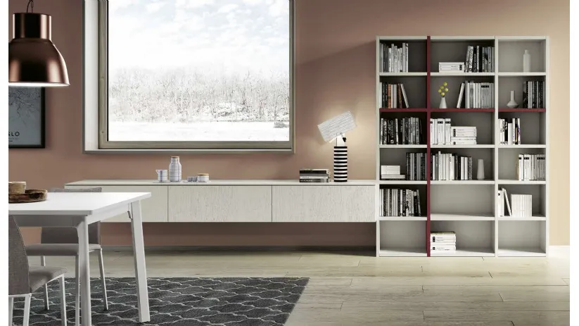 Libreria Living 861 in laccato opaco e gessato madreperla di Spagnol Mobili