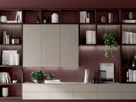 Libreria Living Mood sistema Fluida in decorativo Larice Nuance di Scavolini