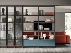 Libreria Living Motus sistema Fluida Grigio Ferro in laccato e alluminio di Scavolini