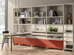 Libreria Living Motus sistema Fluida in laccato opaco di Scavolini