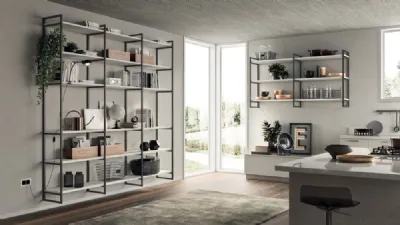 Libreria Living Sax sistema Metro in decorativo Concrete Jersey di Scavolini