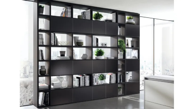 Libreria divisoria Living Tetrix Fluida in vetro laccato di Scavolini