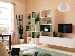 Libreria in melaminico frassino bianco e laccato Flora LV102 Moretti Compact