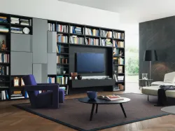 Libreria con vano porta TV Modo M6C72 in laccato opaco e Rovere carbone di Sangiacomo