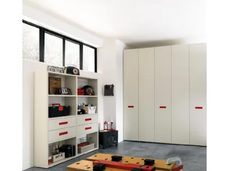 Libreria in melaminico Quarzo con maniglie in laccato Ciliegia NC308 Moretti Compact
