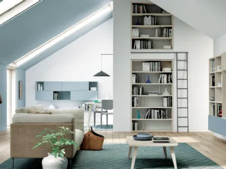 Libreria a muro in verticale sino a sotto soffitto Nordic di Spagnol Mobili
