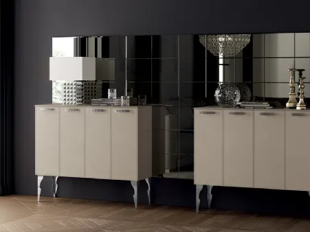 Madia Living Exclusiva alta in Laccato opaco Visone con ante rivestite in pelle di Scavolini