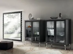 Madia Living Exclusiva in laccato lucido Grigio Ferro con ante in vetro di Scavolini