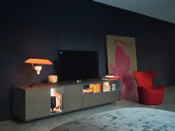 Mobile Porta Tv Lampo Open con riquadro 41 in Rovere Grigio e laccato opaco di Sangiacomo