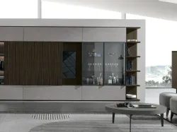 Parete Attrezzata Atlante UNIT AT211 in materico rovere moka, legno rovere moka canettè e materico piasentina scuro di Tomasella