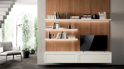 Parete Attrezzata Living Carattere 04 in laccato opaco Bianco Prestige di Scavolini